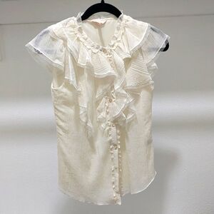 Rebecca Taylor Silk Cotton Voile Ruffle Top